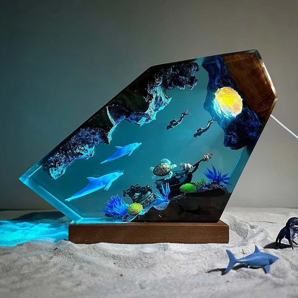 Healing Marine Micro-landscape Resin Handicrafts Luminous Ornaments Desktop Decorations Creative Whale Birthday Festival Gifts