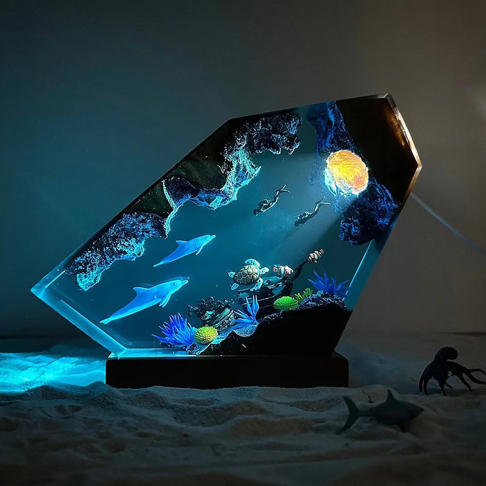Healing Marine Micro-landscape Resin Handicrafts Luminous Ornaments Desktop Decorations Creative Whale Birthday Festival Gifts