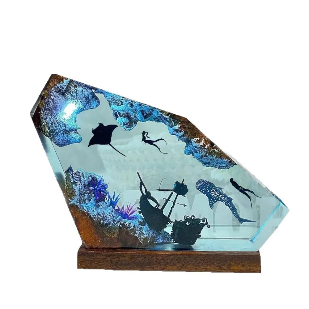 Marine Resin Wood Art Luminescent Design Whale Shark Manta Ray Diver Christmas Unique Gift Home Decoration Wonder